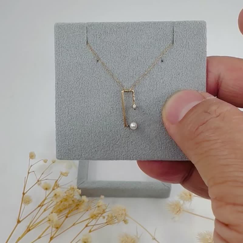方型宇宙10 K珍珠钻石项链 - 项链 - 贵金属 