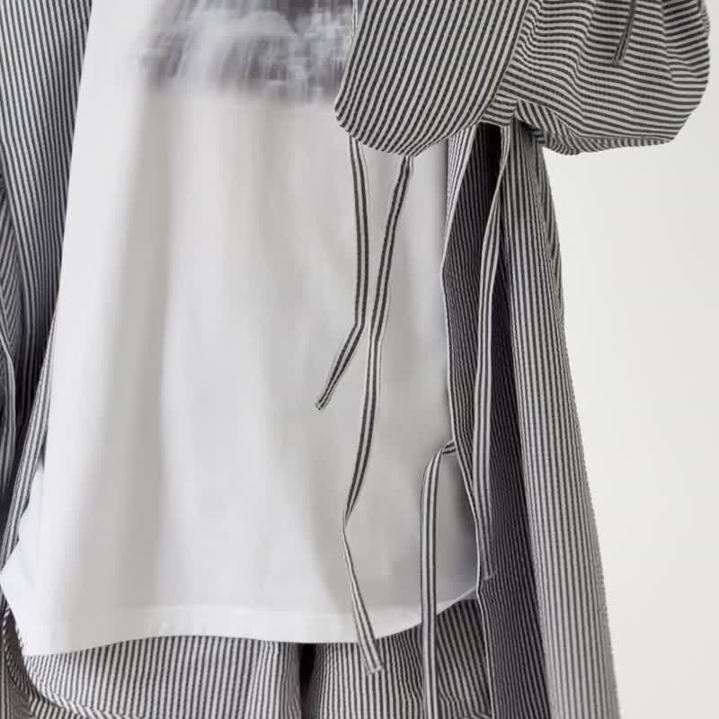 慵懒条纹系列 - 女装衬衫 - 聚酯纤维 