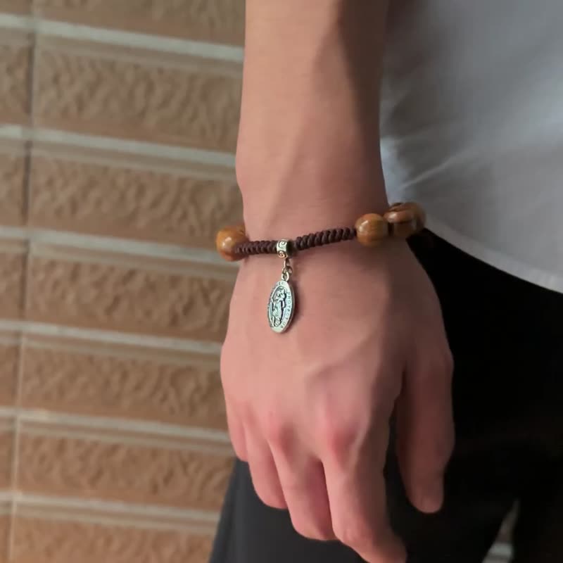 以色列进口10mm橄榄木珠手链 圣克里斯多福手围长度可调整8251014 - 手链/手环 - 木头 咖啡色