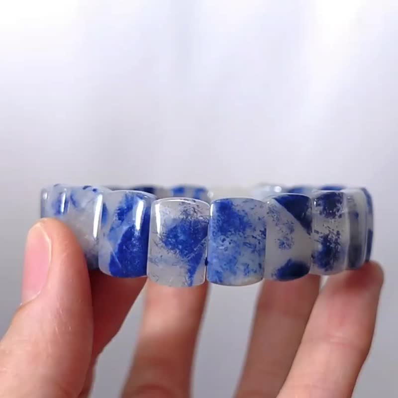 珍稀蓝线石 蓝绒发晶 玉化 青花瓷 收藏等级 手排 手链 单品 礼物 - 手链/手环 - 宝石 蓝色